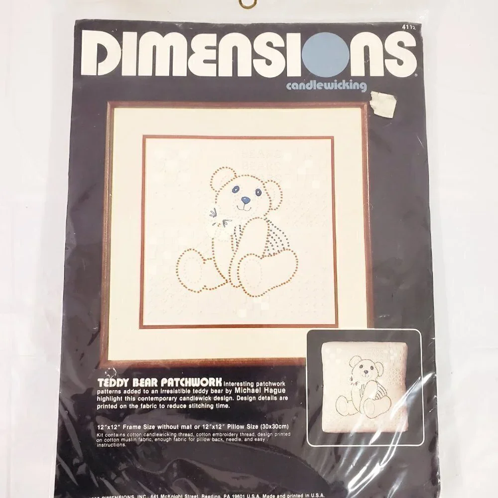 Vintage 1983 Dimensions TEDDY BEAR Candle Wicking Patchwork Needle Craft Kit